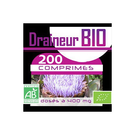 200 Comprimes complexe Draineur Bio- Artichaut-Aubier de tilleul-Radis noir  400 mg