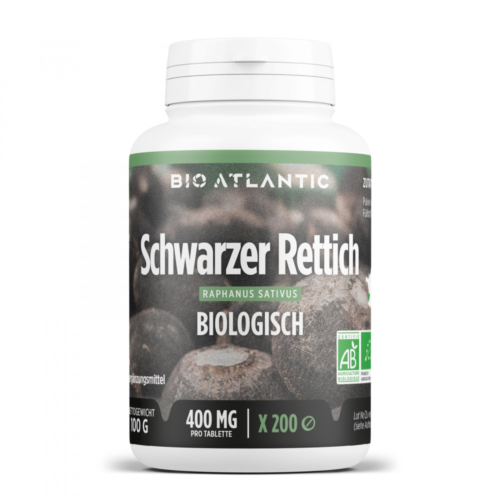 Bio Schwarzer Retish - Radis noir Bio - 200 comprimés - Bio Atlantic - Allemagne